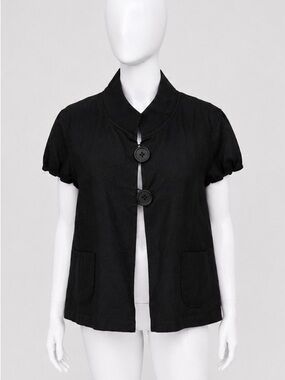Larry Levine Black Short Sleeve Button-Front Top